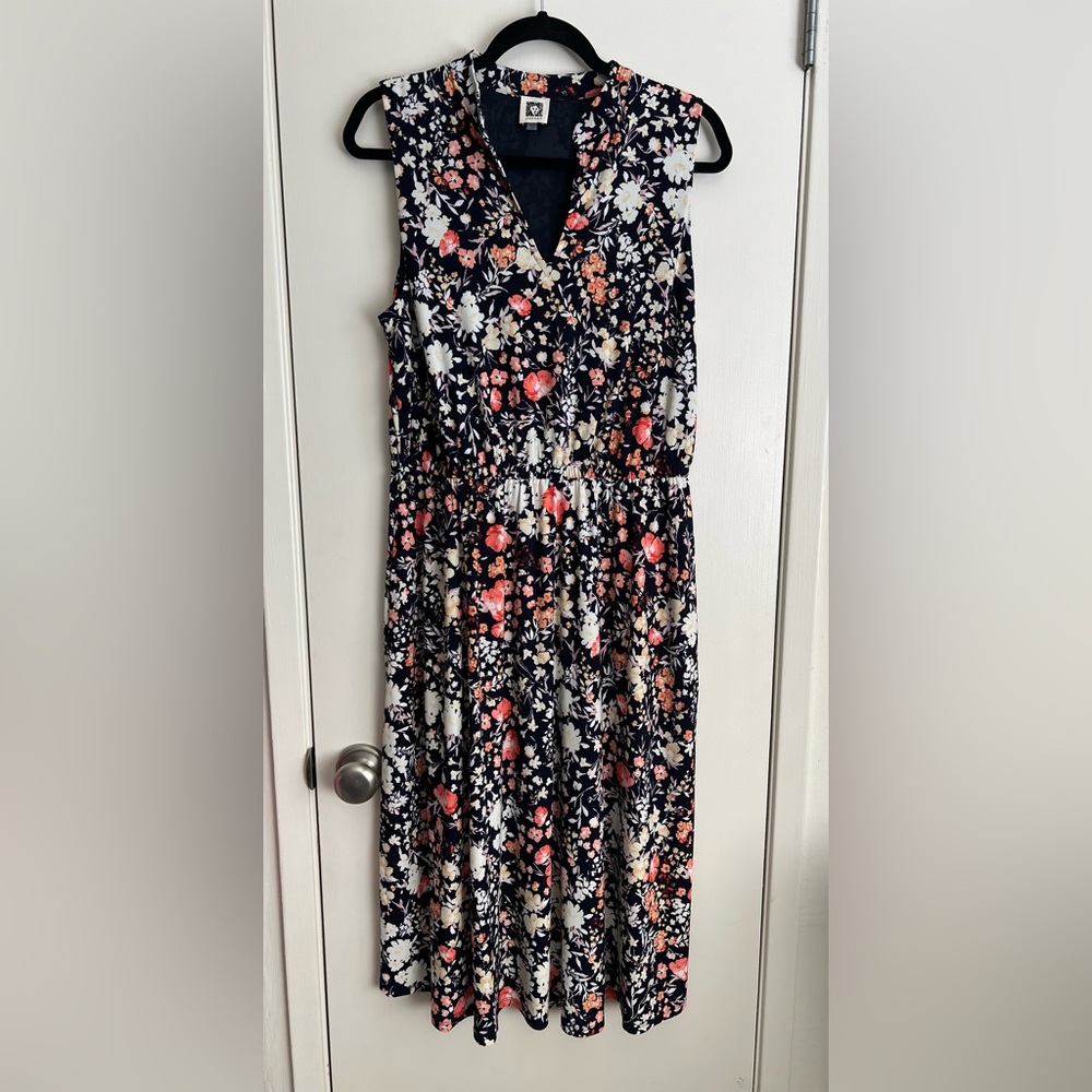 Anne Klein Floral Dress - Navy and Coral